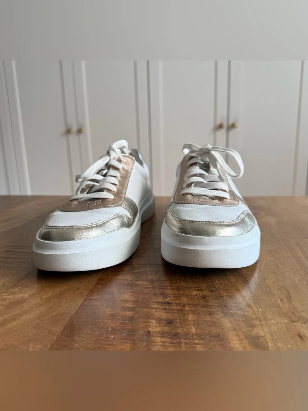 Cole Haan Grandpro White Leather Sneakers with Metallic Accents